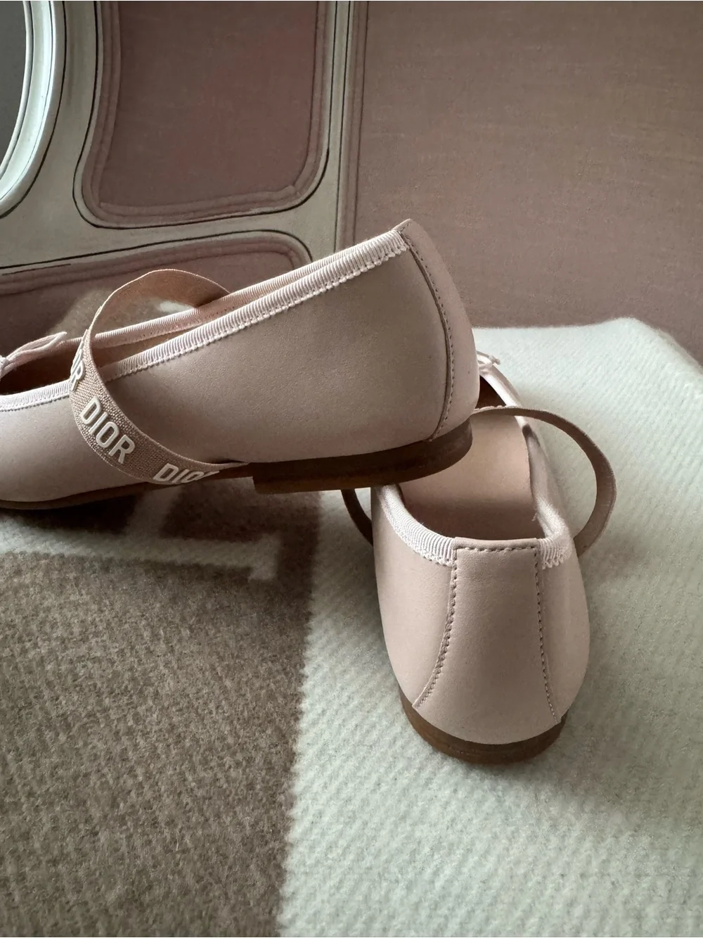 Dior Girls' Pale Pink Logo Strap Ballet Flats
